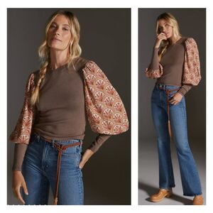 ANTHROPOLOGIE BL^NK LONDON Puff Sleeve Sweater, Mixed Media, Sz XS